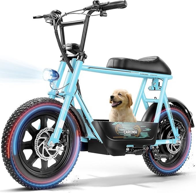 Caroma Peak 1200W/1000W/800W/500W Electric Scooter with Seat,16"/20" Fat Tire Ebike All-Terrain,Max 30Miles&20MPH Electric Scooter Adults,Electric Motorcycle Adults with Storage Basket for Cargo&Pets