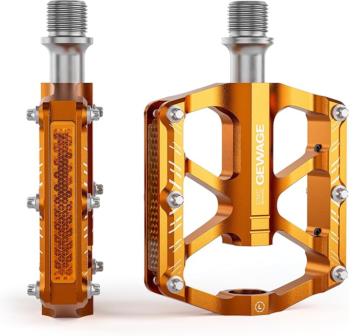 Mountain Bike Pedals - 3 Bearings Bicycle Pedals with Reflectors - 9/16” CNC Machined Flat Pedals with Removable Anti-Skid Nails for Road Mountain BMX MTB Bike
