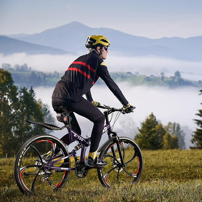 26" Foldable MTB – 21-Speed Full Suspension, High-Carbon Steel Frame, Dual Disc Brakes & Quick-Release Tires – Adults & Teens (Multiple Colors)