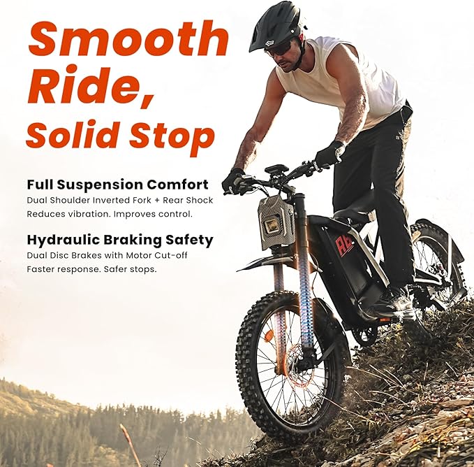 Electric Dirt Bike for Adults, 𝟰𝟬𝟬𝟬𝗪/𝟮𝟬𝟬𝟬𝗪 𝗣𝗲𝗮𝗸 27AH/18.2Ah Off-Road Motorcycle, 35MPH 65+ Mile Range, 19" Fat Tire, Hydraulic Brakes, APP & NFC Control