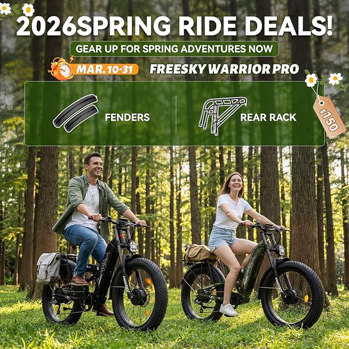 FREESKY 4000W Dual Motor Electric Bike for Adults, 48V 30AH Samsung Cells Battery 120Miles Range, 40MPH AWD Fast E-Bike, 26" Fat Tire Full Suspension Electric Mountain Bike, UL2849 Certified by TÜV