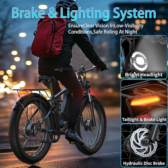 Electric Bike, Max 40-45MPH & 100 Miles, 5000W Peak Dual Motor Adult E-Bike, 52V 32Ah Battery Ebike, 24'' 26" Hydraulic Disc Brakes, Fat Tire All-Terrain Hunting Electric Bike, Full Suspension