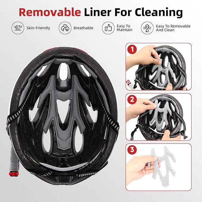 Adult Bike Helmet, Bicycle Helmet with Rear LED Light & Detachable Magnetic Goggles,Cycling Helmet Adjustable for Men Women Mountain & Road