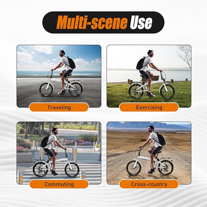 20 Inch Folding Bike 7 Speed Foldable Bicycle with Dual Disc Brakes Front Rear Fenders Adjustable Seat and Handlebar 176Lbs Capacity, Commuting City Bicycle