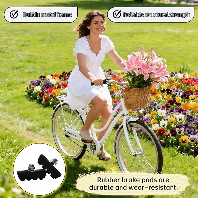 Bicycle Brake Pads 2-Pairs - Road Bike Caliper Brake Pads - Quiet All-Weather Brake Shoes with Quick Mud/Drain Slots - Compatible with Most C-Type Brake Systems (4 Pcs, Black)
