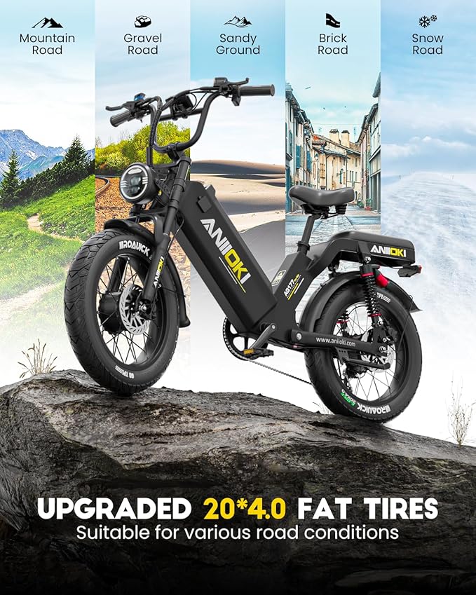 ANIIOKI AQ177 Pro Max eBikes for Adults, 200+ Miles Long Range Electric Bike, 28 MPH/32 MPH High Speed Commuting Ebikes, Full Suspension Ebike