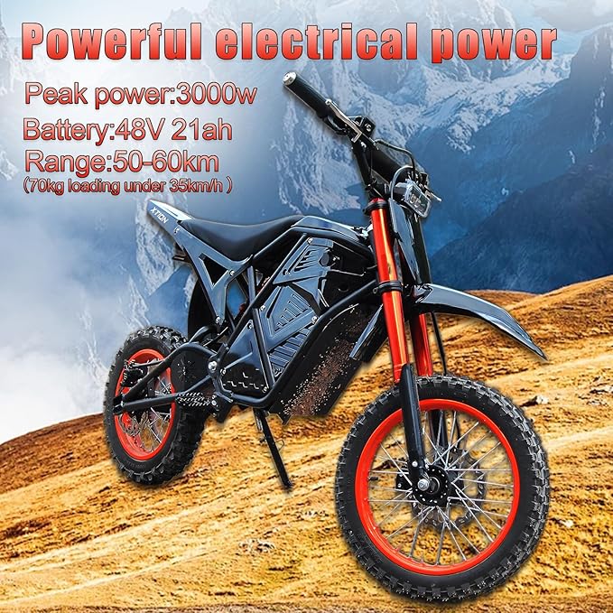 Electric Dirt Bike 3000W for Adults/Teens, 220Nm High-Torque Brushless Motor, 45° Slope Climbing, 38 MPH Off-Road Motorcycle with 48V 21Ah Removable Battery & Hydraulic Brakes