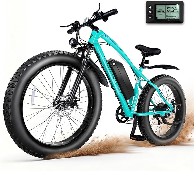 Electric Mountain Bike for Adults, 1500W Peak 72Miles + 28 MPH, 26"x4" All-Terrain Fat Tire E Bike with Removable Battery, 7 Speed Front Suspension, Dual Brake, LCD & Horn(TUV & UL2849)
