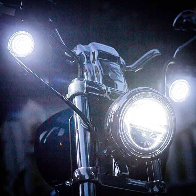 Eagle Lights Midnight Edition 2 Inch LED Turn Signal Kit with White Running Lights Compatible with Harley Davidson® Motorcycles – Front (1157), Rear Amber (1156), Smoked Lenses