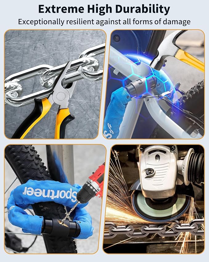 Sportneer Bike Lock - 8mm Thick High Security Anti Theft Bike Chain Lock with 2 Keys- 3.2ft Long Heavy Duty Anti-Cut Bicycle Lock for Bike, Motorcycle, Bicycle, Door, Gate, Fence, Grill - Blue