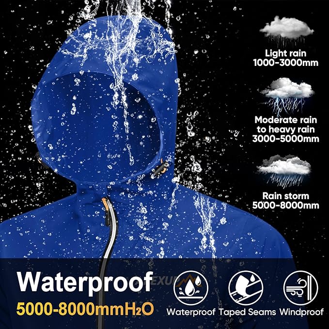 APEXUP Packable Rain Jacket Men with Reflective Zipper, Lightweight Waterproof Raincoat, Mens Rain Jacket for Outdoor Sports