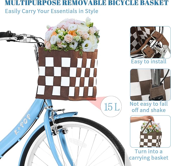 24/26 Inch Foldable Beach Cruiser Bike for Women, 7 Speed Folding Bikes for Adults, Womens City Bike with Basket & Adjustable Seat, Step Through Commute Bikes for Women Adults