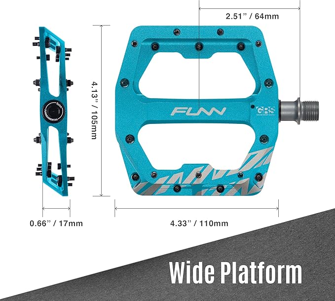 Funn Funndamental Flat Pedals - Wide Platform Bicycle Pedals for BMX/MTB Mountain Bike, Adjustable Grip for Outstanding Stability, 9/16-inch CrMo Axle