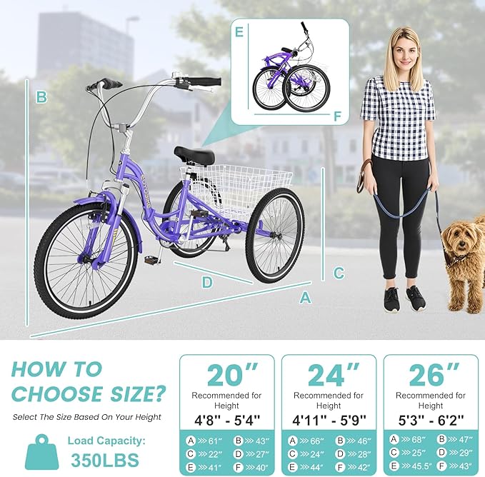 LILYPELLE Adult Folding Tricycles, 7 Speed Folding Adult Trikes, 20/24/26 inch 3 Wheels Bikes with Low Step-Through, Large Basket, Foldable Tricycle for Adults, Women, Men, Seniors