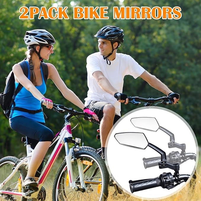 Hestya 1 Pair Handlebar Bike Mirror 360° Rotatable and Adjustable Universal Fit Rearview Bicycle Mirrors Glass Lens Safe Cycling Accessories for Scooter, E-bikes, Mountain Bikes, Road Bicycles