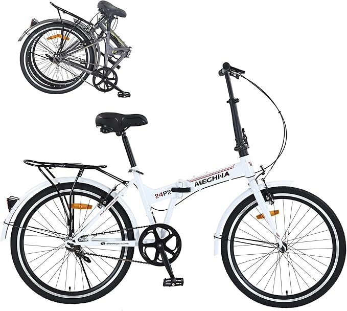 WEEROCK 24 Inch Folding Bike, Single Speed/ 7 Speeds 24" Foldable Bicycle, Steel Frame V Brakes 24x1.5 Bicycle Tires for Adult, Men, Women, Students