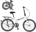 MEGHNA Folding City Bike 24 inch Wheel Single Speed/7 Speed Dual V Brakes Portable Foldable Bike with Rear Rack Bike Fenders City Bike for Women Men Junior for Trip Commuting to Work