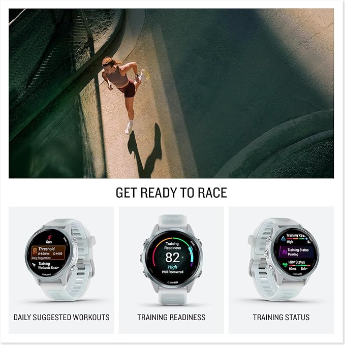 Garmin Forerunner 570 42mm GPS Running Smartwatch, Cloud Blue | Advanced Training & Recovery, Sleep Coach, Heart Rate, Download Music, Up to 10 Day Battery | Signature Series Charging Stand Bundle