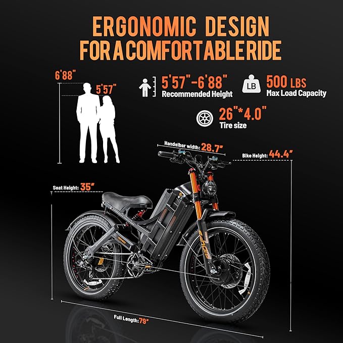 eAhora 2026 Romeo Pro 3 5600W 50Mph High-Torque Ebike, 60V 80Ah 250-Mile Long Range Electric Bike for Adults, Adjustable Air Suspension, 26'' Puncture-Proof Tire, UL 2849 Certified by TÜV