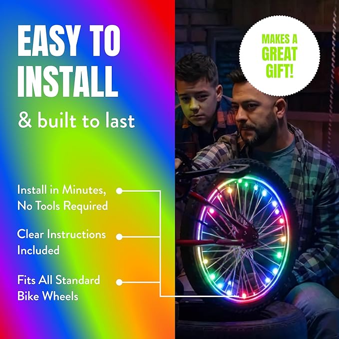 Activ Life 2-Tire Pack LED Bike Wheel Lights with Batteries Included, Get 100% Brighter and Visible from All Angles for Ultimate Safety and Style