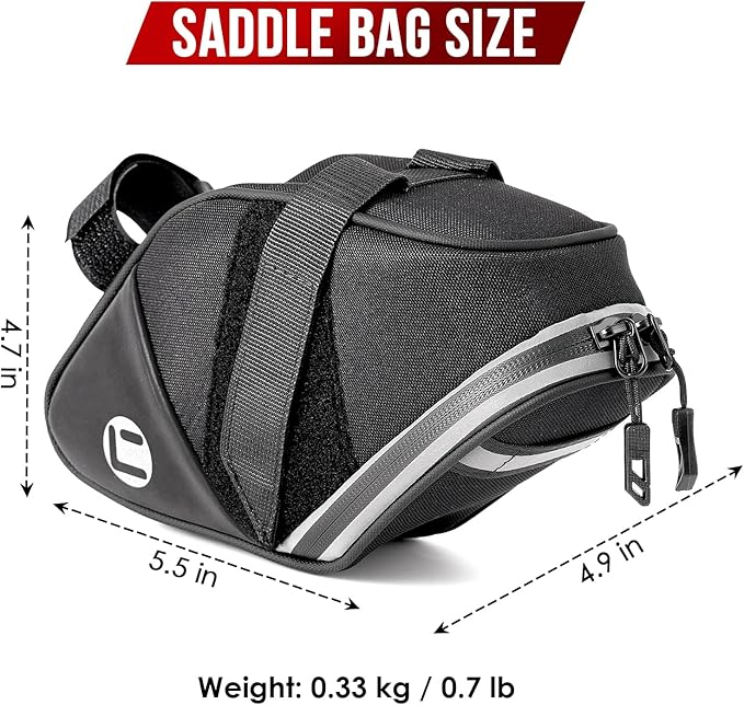 WOTOW Bike Saddle Bag - Waterproof Strap-on Bike Seat Bag - Reflective Bicycle Under Seat Storage Pouch for Road Mountain Bike Cycling Travel