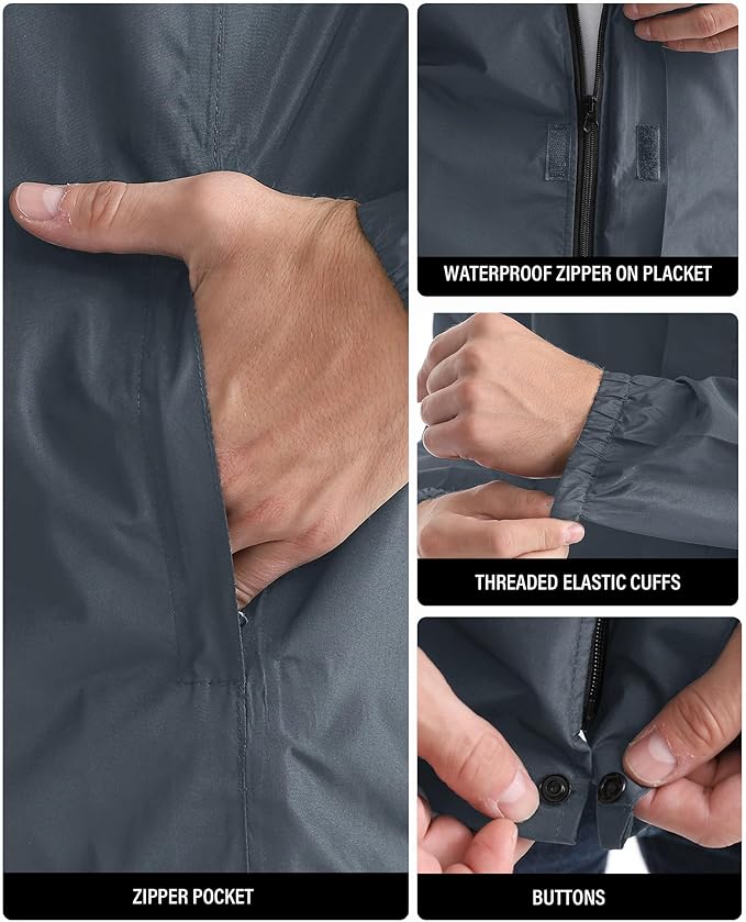 iCreek Men's Rain Jacket Lightweight Waterproof Packable Rain Shell Jacket Raincoat with Hood Windbreaker for Cycling, Golf