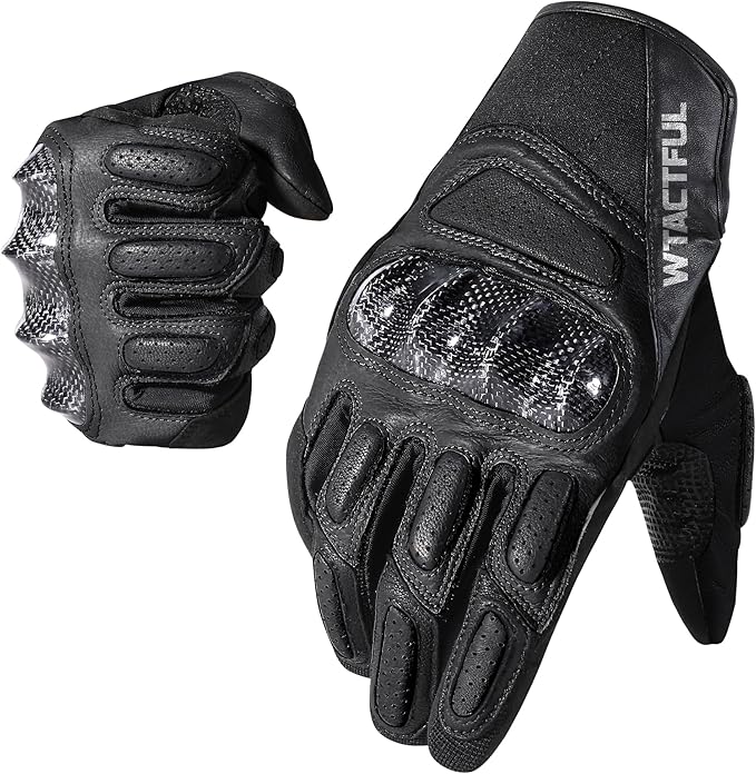 WTACTFUL Goatskin Leather Carbon Knuckle Motorcycle Gloves for Ultimate Protection and Comfort