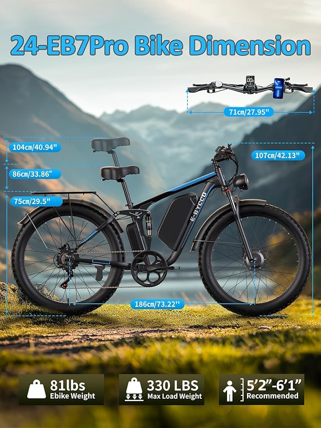 6000W Electric Bike for Adults, 52V 32AH Dual Motor E-Bike, Up to 100Mile & 45MPH All-Terrain Fat Tires Full Suspension 24/26 Inch Electric Bicycles Hydraulic Disc Brake for Road UL2849 by SGS
