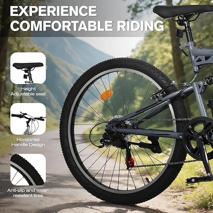 Mountain Bike for Adult Men Women, 26 Inch 7 Speed Mountian Bicycle with Dual Full Suspension, Dual V Brake MTB Bicycle, Multiple Colors