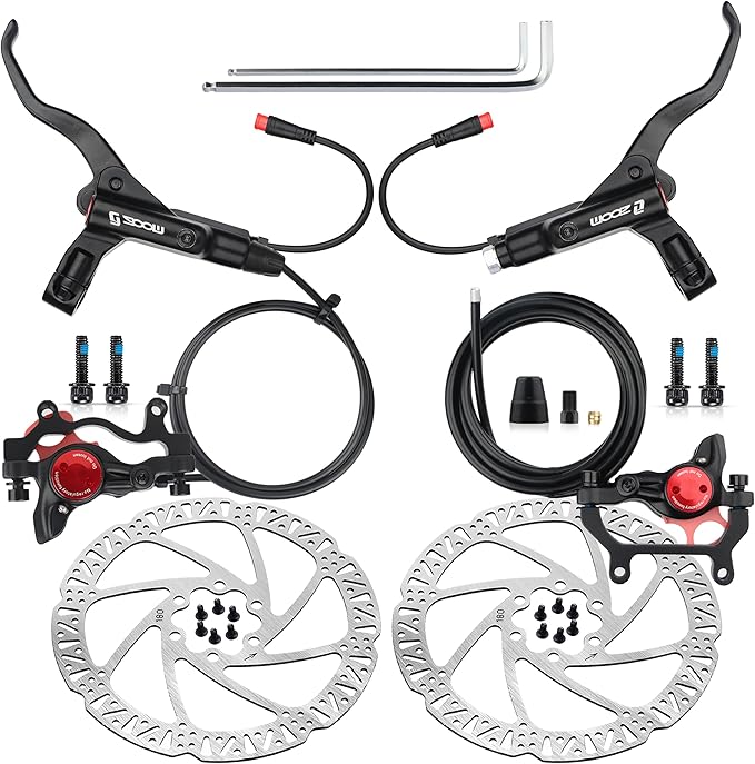 Hycline Ebike Hydraulic Disc Brake Set: Zoom H875E 2-Pistons Power-Off Electric Bike Brake Kit with 2-PIN Sensor Included 160mm/180mm Rotors and Mounting Adapter