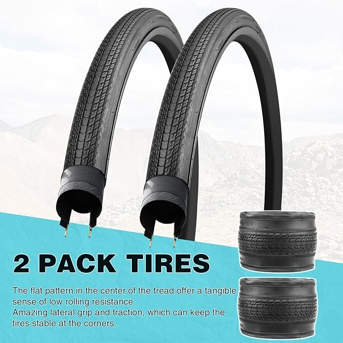 700x28C/32C Bike Tire Anti-Slip Foldable Replacement All Terrain Tire 2 Pack with Levers for Road Bike