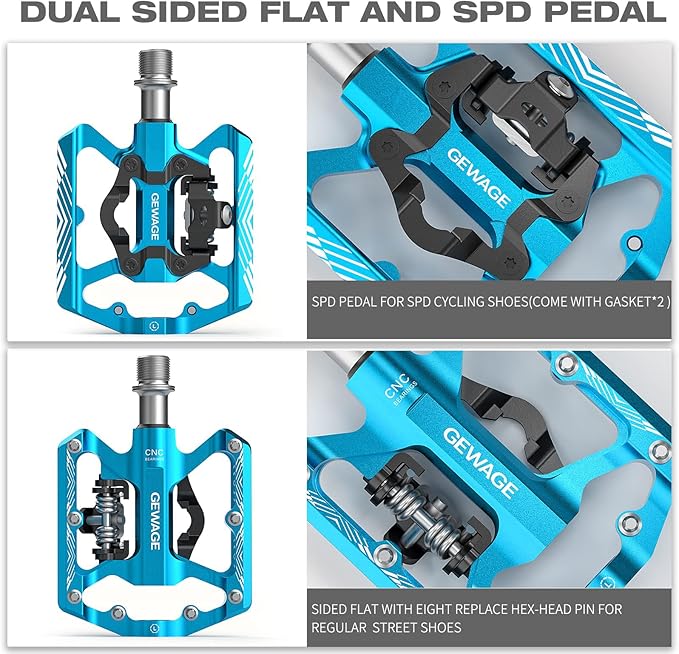 Mountain Bike Pedals - Dual Function Flat and Clipless Pedal - Bicycle Pedals with Reflectors Compatible with SPD, Platform Pedals for BMX Spin Exercise Peloton Trekking Bike