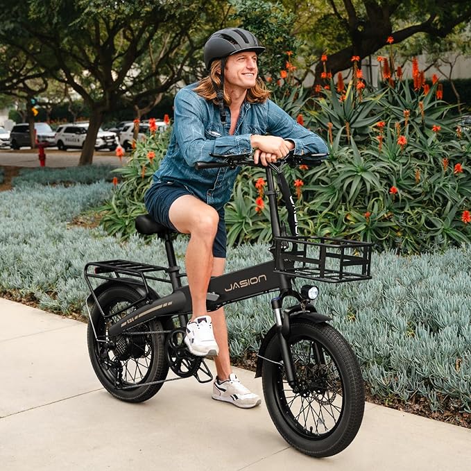 Jasion Electric Bike for Adults, 1000W Peak Motor Foldable Ebike, Aluminum 20'' Fat Tire Electric Bicycle Built-in 48V Removable Battery, EBS Commuter E Bikes up to 23 MPH & 45 Miles Max Range