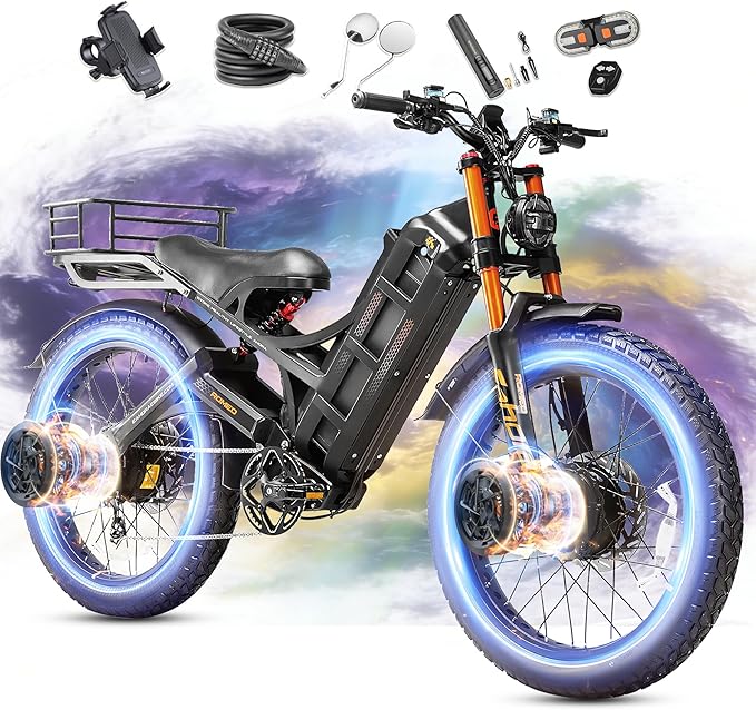 eAhora 2026 Romeo Pro3/2 50/46Mph Ebike 5600/4000W Dual Motor 200+Miles Electric Bike for Adults, 52V/70Ah 60V/80Ah Long Range 26 * 4.0" Fat Tire Full Suspension Electric Mountain Bike