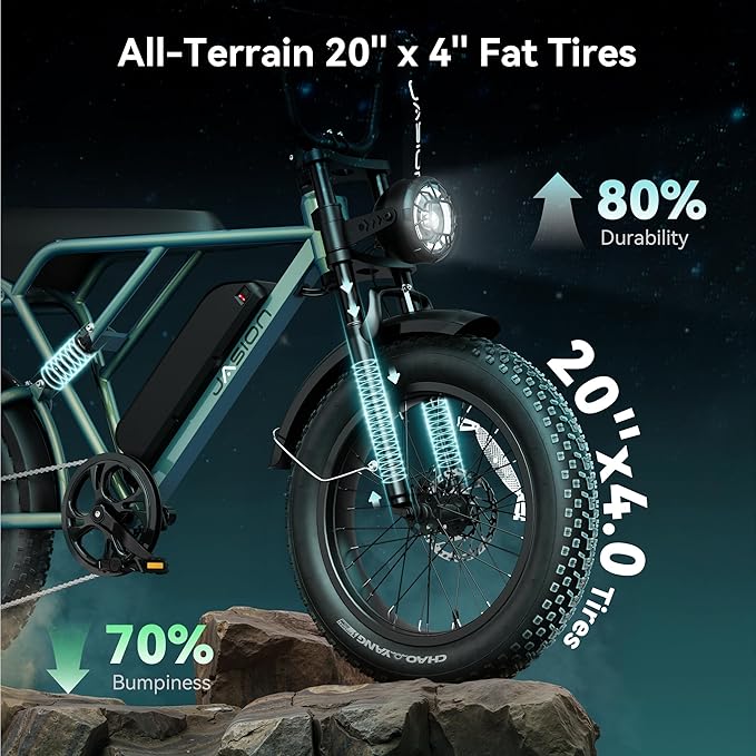 Jasion RetroVolt Electric Bike for Adults, 2000W/3000W Peak - 30/38MPH Electric Dirt Bike, 48V-52V, 13AH/20AH Battery, 70/90Miles Max Range Electric Motorcycle, 20'' X 4'' Fat Tire All-Terrain E-Bike