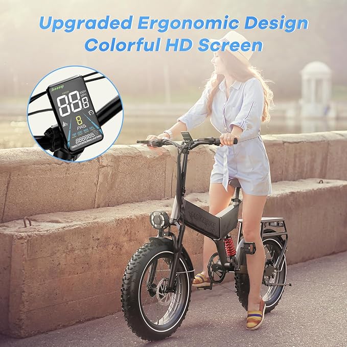 1500W Folding Electric Bike for Adults, 52V 20AH Large Removable Battery E Bike, 30+MPH, 80 Miles Max Range, 20" x4.0 Fat Tire Ebike, Dual Suspension Commute Electric Mountain Bicycle