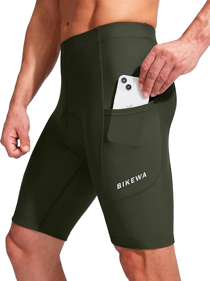 Bikewa Men's Bike Shorts 3D Padded Cycling Road Biking Mountain Riding Biker Bicycle UPF 50+ Cycle Shorts Zipper Pockets