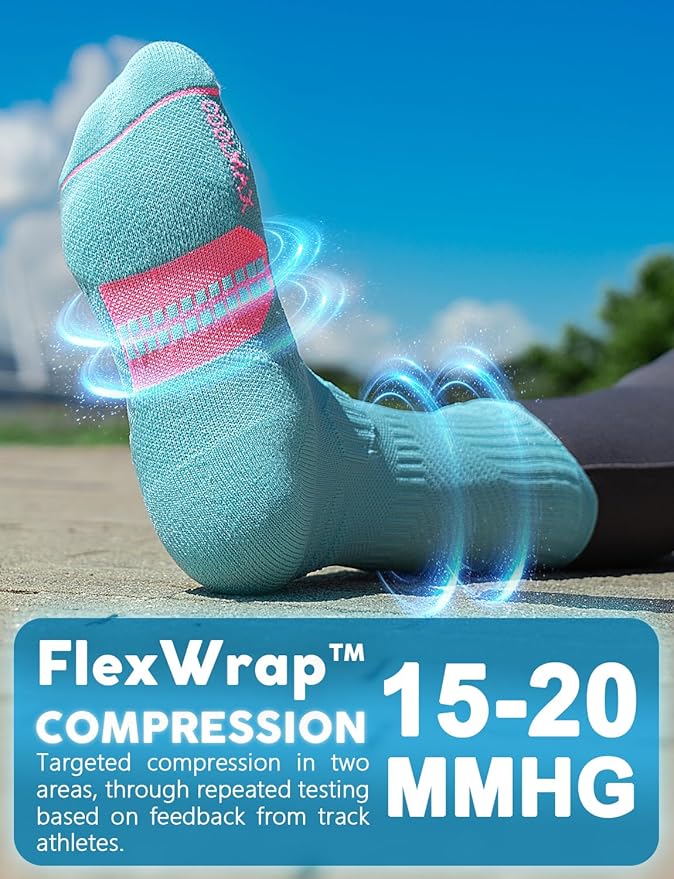 Womens Coolmax Bamboo Viscose Compression Running Crew Socks, Moisture-Wicking Anti-Blister Hiking&Gym Athletic