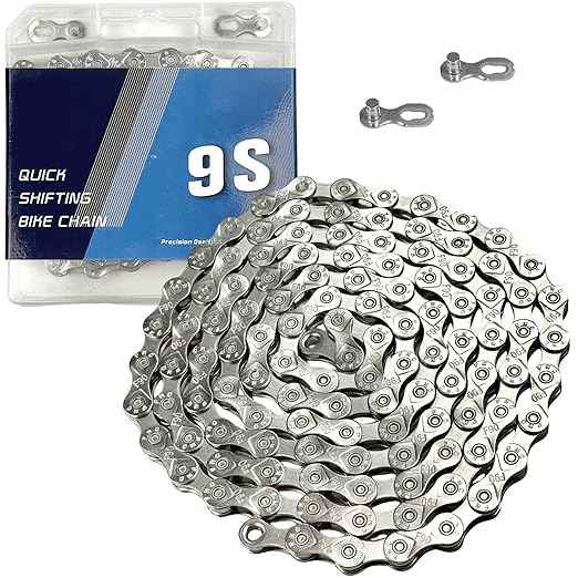 VERKSTAD 9 Speed Bike Chain, Bike Chain 1/2" x 11/128" 116 Links for Road Bike Mountain Bike Racing Cycling