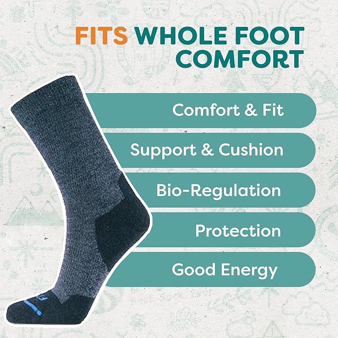 FITS Light Cushion Crew Socks, Sweat & Odor Resistant, Temperature Regulating Merino Wool Hiking Socks