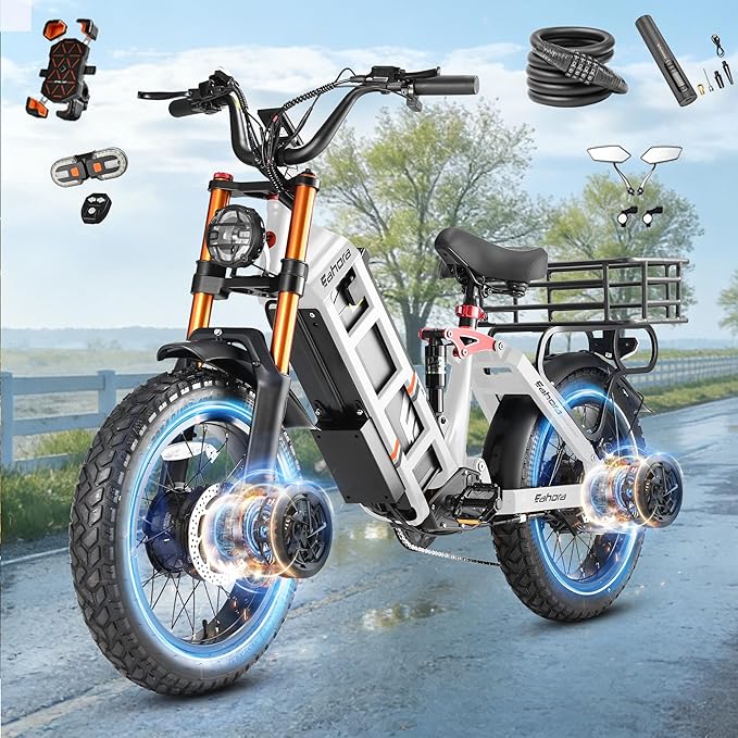eAhora Juliet Pro 2/Juliet Electric Bike for Adults 5400W/1200W Dual Motor Electric Bicycle 43MPH 60V 70Ah 220+Miles Long Range 20" Fat Tire Full Suspension Mountain E-Bike with APP Control
