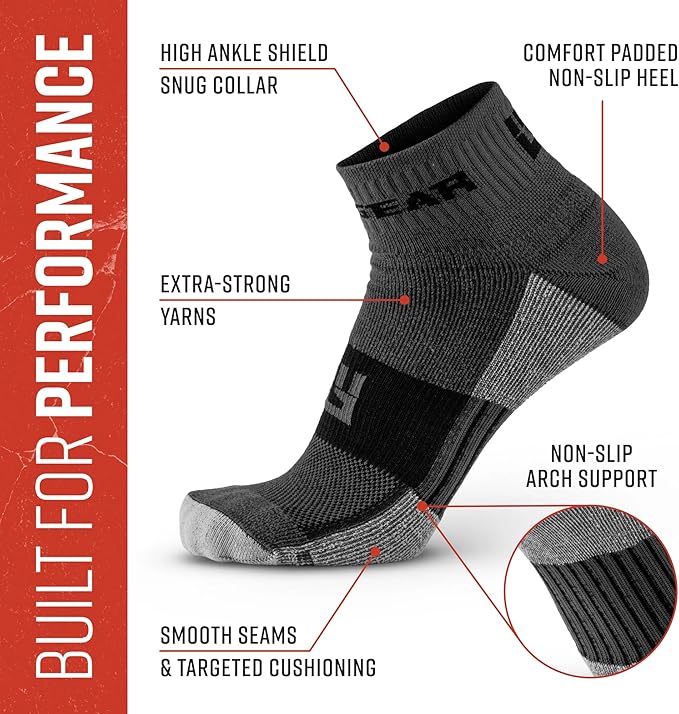 MudGear Quarter Crew Trail Socks, Blister-Resistant, Sweat-Resistant & Quick-Drying, Cushioned Footbed, Made in USA, 2-Pack