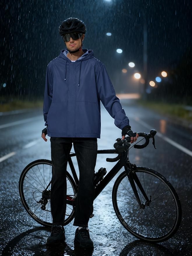 Men's Rain Jacket Waterproof Windbreaker Raincoat Cycling Running Hiking Golf Travel Gear Hood Lightweight Packable