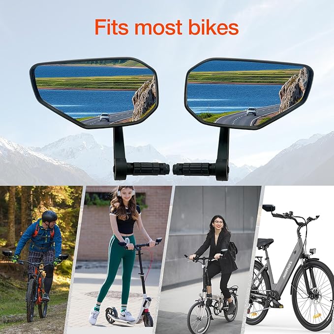 Bike Mirror, Bicycle Mirror for Handlebar Mount, Scratch Resistant Glass Lens Large Bar End Bike Rear View Mirror for E-bike, Mountain Bike, City Bikes & Scooter (Right 0.59-0.78")