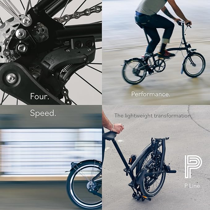 Brompton Superlight Folding Commuter Bike P Line 4-Speed | Compact Urban Bike for Adults, Titanium Rear Frame