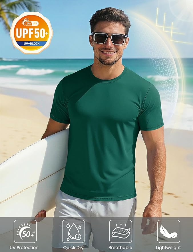 MAGCOMSEN Men's Short Sleeve UPF 50+ T-Shirt Quick Dry Workout Athletic Running Swim Tops Tee Rash Guard Performance Shirts