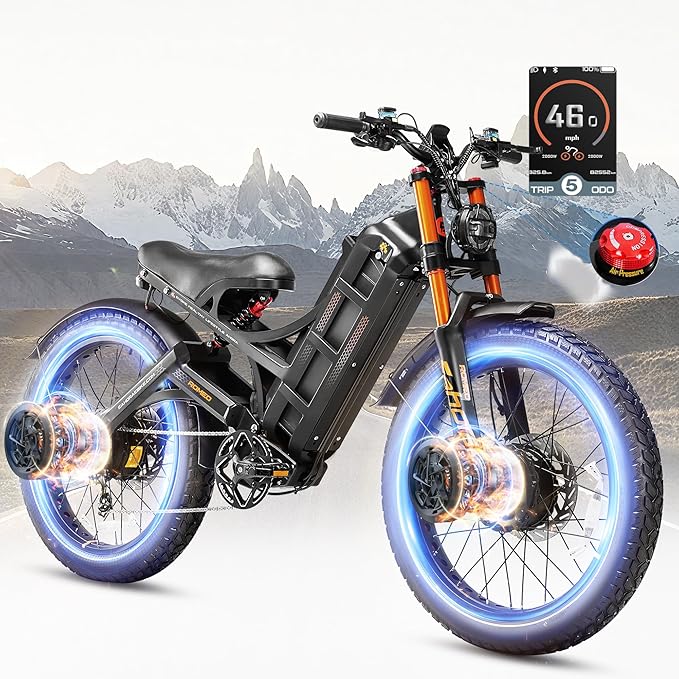 eAhora 2025 Latest Romeo Pro 3/2/Pro 5600W/50Mph 4000W/46Mph Dual Motor Electric Bike for Adults, 60V/80Ah 52V/70Ah 250+Miles Long Range Ebike 26''*4.0 Fat Tire Full Suspension Off-Road Ebike, UL2849
