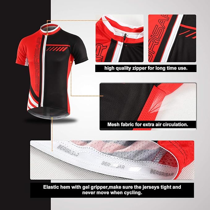 BERGRISAR Men's Cycling Jerseys Short Sleeves Bike Shirt