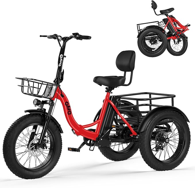 Qlife Triker Plus Electric Trike for Adults, Peak 1200W Motor Floding Trike Ebike, 624Wh E-Bike, 20MPH 65 Miles Electric Tricycle for Adults, 20x4.0 Fat Tire E-Bike, Foldable 3 Wheel for Adults