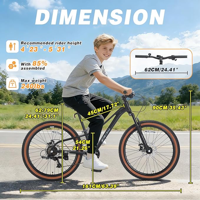 SPATIAL Mountain Bike, 20/24/26/27.5/29 inch Outdoor Cycling Bike,21/8 Speed Lightweight Aluminum Frame | Dual Disc Brakes,Adjustable Ergonomic Seat for Men Women Adult Teens